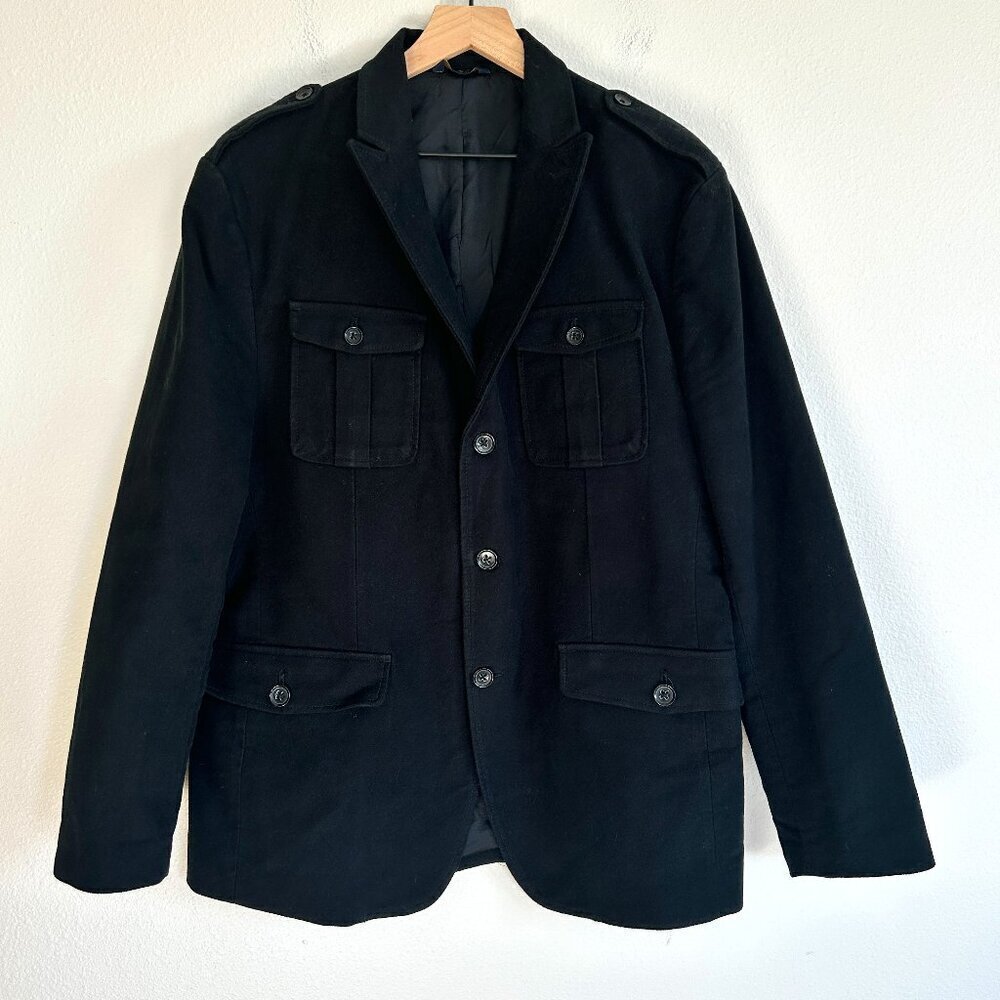Banana Republic Jacket Black Military Overcoat 3 Button Closure Cotton
